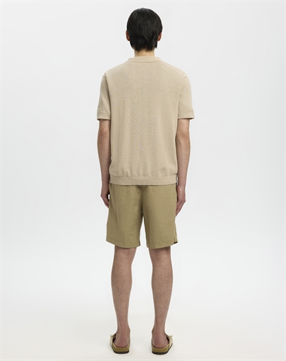 Selected - SLHMattias Linen Blend Open Polo - Oatmeal